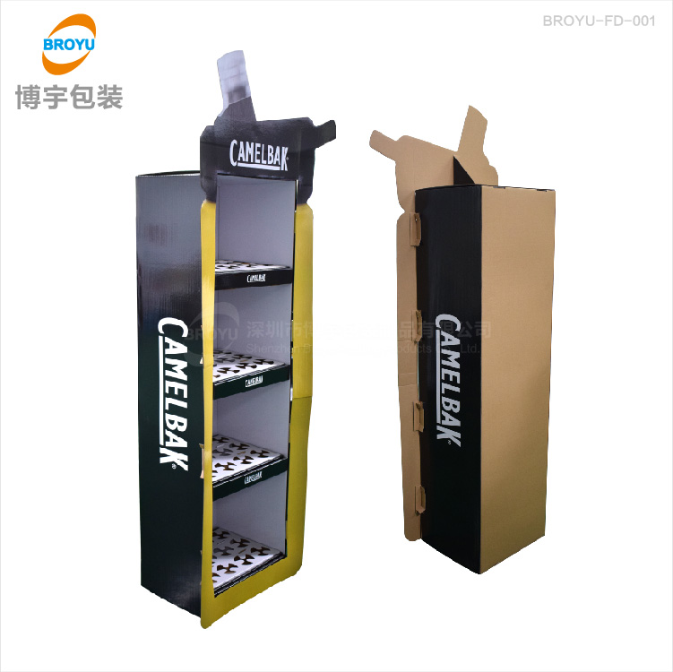 商超促銷彩色瓦楞四層高承重保溫杯用品落地式紙貨架