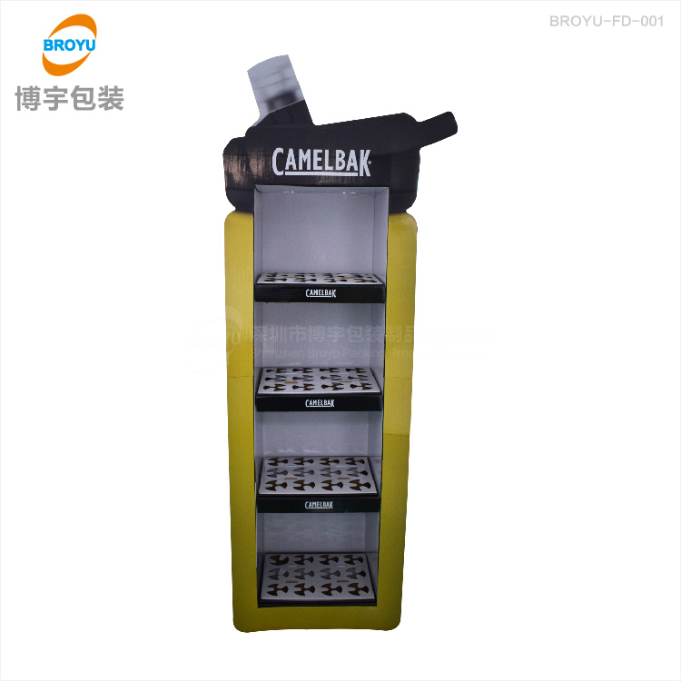 商超促銷彩色瓦楞四層高承重保溫杯用品落地式紙貨架