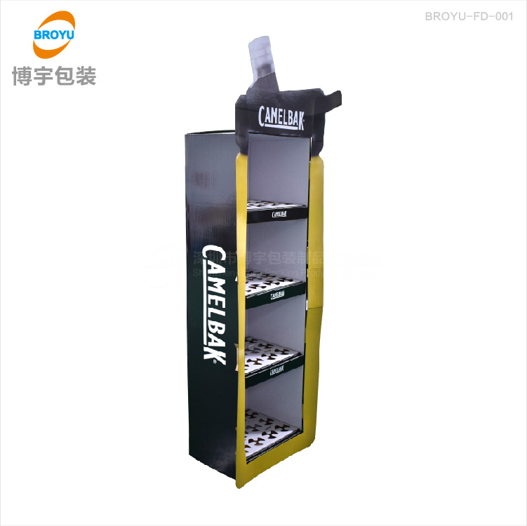 商超促銷彩色瓦楞四層高承重保溫杯用品落地式紙貨架