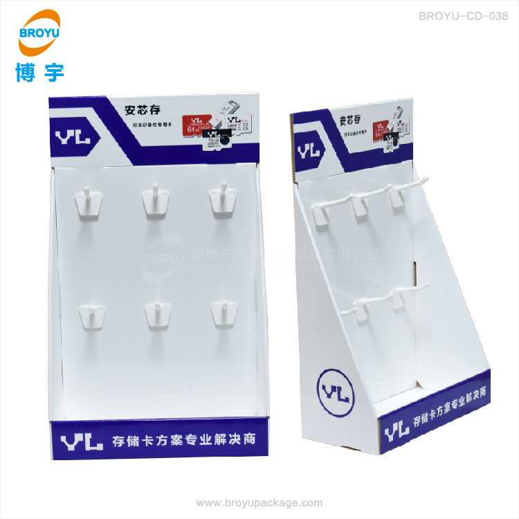 工廠直銷內(nèi)存卡6個(gè)掛鉤紙展示盒 行車記錄儀存儲(chǔ)卡掛鉤紙貨架定做